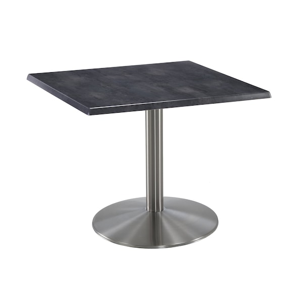 Holland Bar Stool Co 30" Tall OD214 Stainless Steel Table Base 22" Diameter 30"x30" Square Black Steel Top - OD214-2230SSOD30SQBLKSTL
