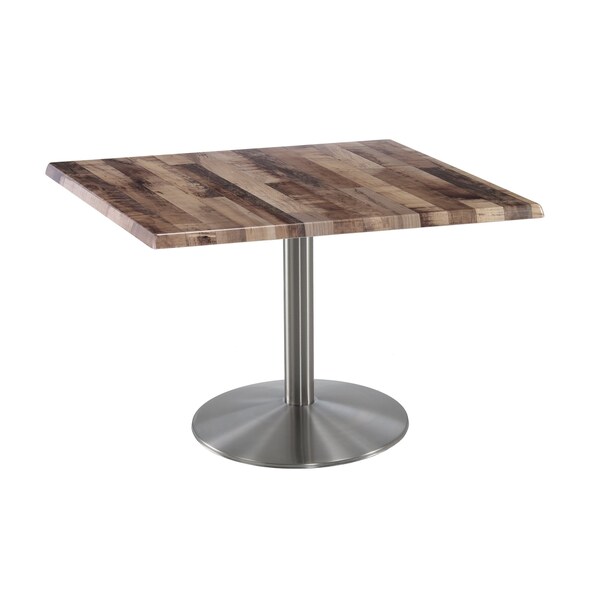 Holland Bar Stool Co 30" Tall OD214 Stainless Steel Table Base 22" Diameter 36"x36" Square Rustic Top - OD214-2230SSOD36SQRUSTIC