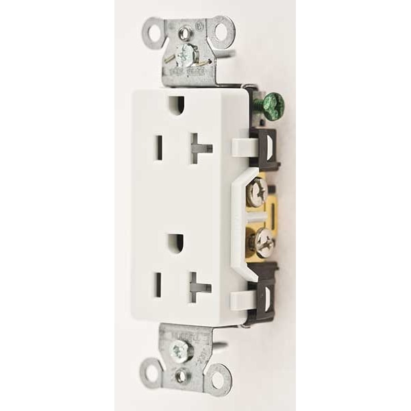 Hubbell Receptacle, 20 A Amps, 125V AC, Flush Mount, Decorator Duplex Outlet, 5-20R, White - DR20WHITR