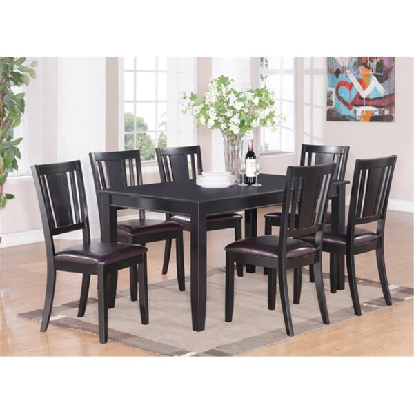 East West Furniture 7PC Dudley Table 36 in x 60in and 6 Leather seat Chairs - DULE7-BLK-LC