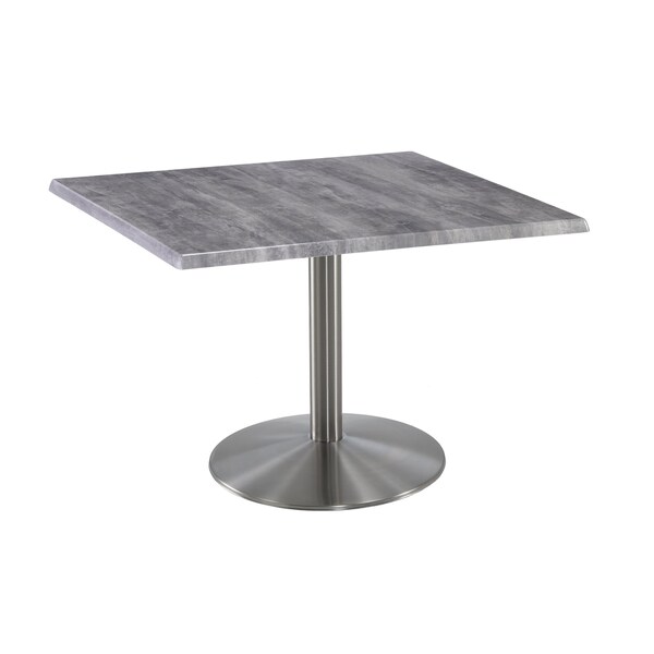 Holland Bar Stool Co 30" Tall OD214 Stainless Steel Table Base 22" Diameter 36"x36" Square Greystone Top - OD214-2230SSOD36SQGRYSTN