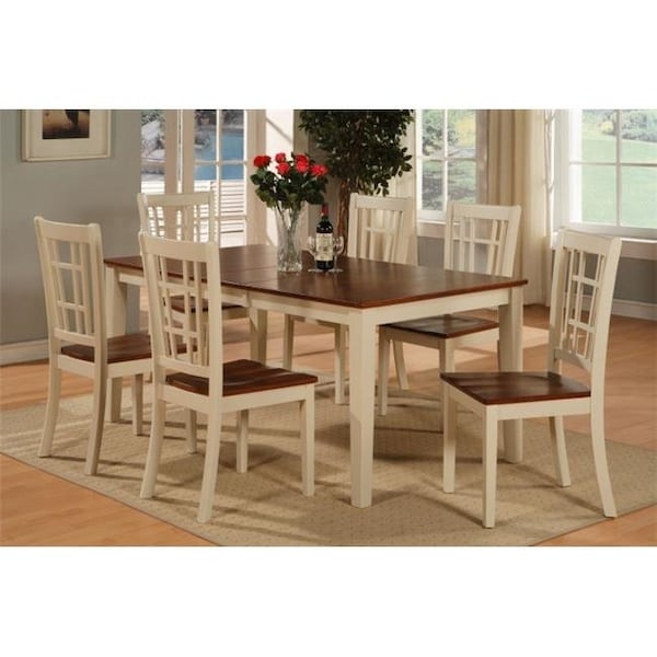 East West Furniture East West Furniture NICO5-WHI-W 5 Piece Dining Table Set-Table With Leaf 4 Chairs For Dining Room - NICO5-WHI-W