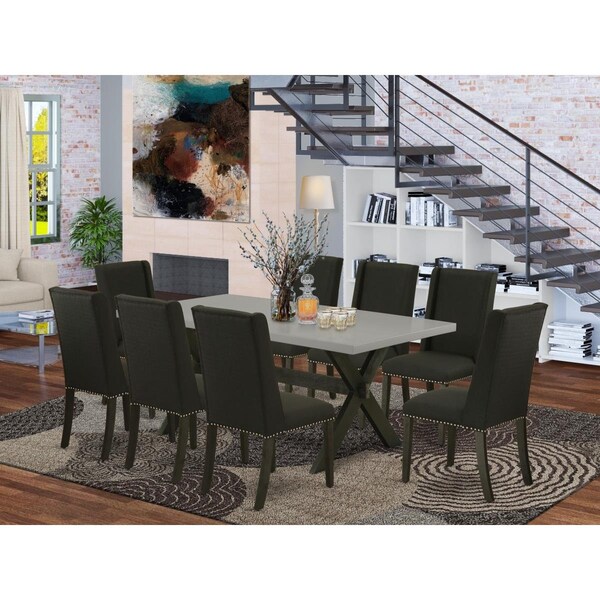 East West Furniture 9 Piece X-Style Dining Table Set - Black - X697FL624-9
