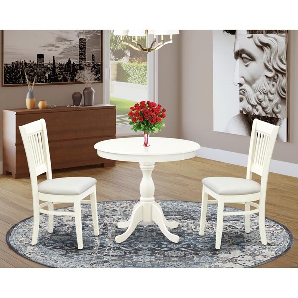 East West Furniture 3 Piece Antique Dinette Set - Linen White - AMVA3-LWH-C