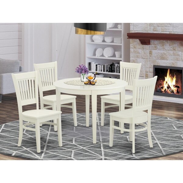 East West Furniture 5 Piece Boston Kitchen Table Set - Linen White - BOVA5-LWH-W
