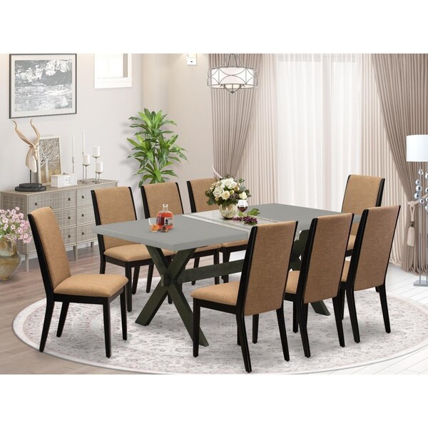East West Furniture 9 Piece X-Style Awesome Dining Room Set - Wire Brushed Black - X697LA147-9