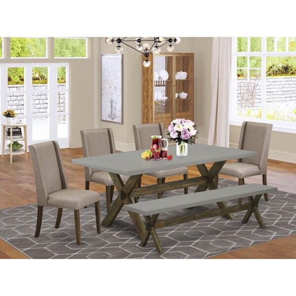 East West Furniture 6 Piece X-Style Kitchen Table Set - Dark Khaki - X797FL716-6