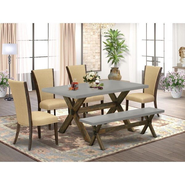 East West Furniture 6 Piece X-Style Dining Table Set - Distressed Jacobean - X796VE703-6
