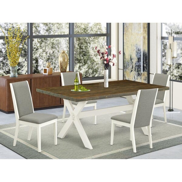 East West Furniture 5 Piece X-Style Modern Dining Table Set - Linen White - X077LA206-5