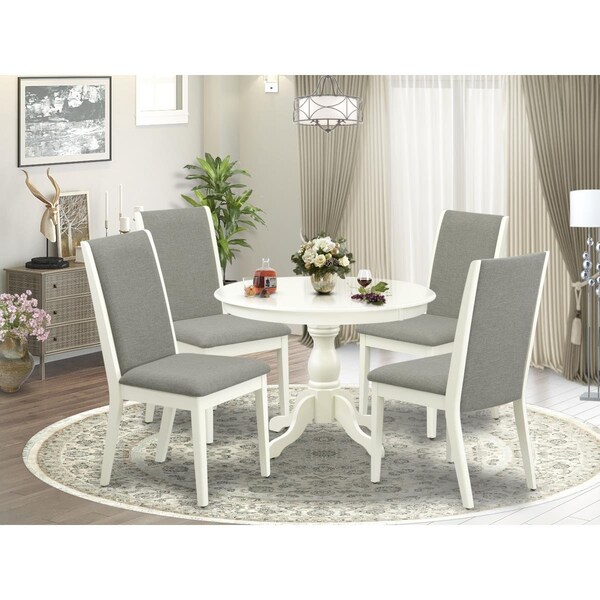 East West Furniture 5 Piece Hartland Modern Dining Table Set - Linen White - HBLA5-LWH-06