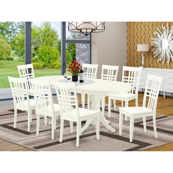 East West Furniture 9 Piece Vancouver Dining Room Set - Linen White - VALG9-LWH-W