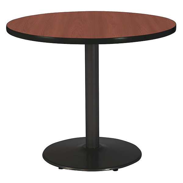 Kfi Round KFI 42" Round Breakroom Table with Mahogany Top, Round Black Base, 42 W, 42 L, 29 H, Laminate - T42RD-B1922-BK-MH