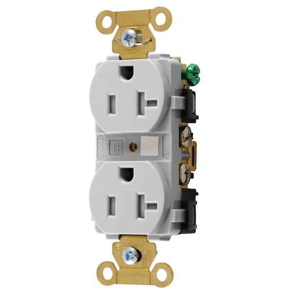 Hubbell Wiring Device-Kellems Straight Blade Devices, Tamper Resistant Duplex Receptacle, Industrial Grade, 20A 125V, 2-Pole 3-Wire Grounding, 5-20R, White - HBL5362WTR