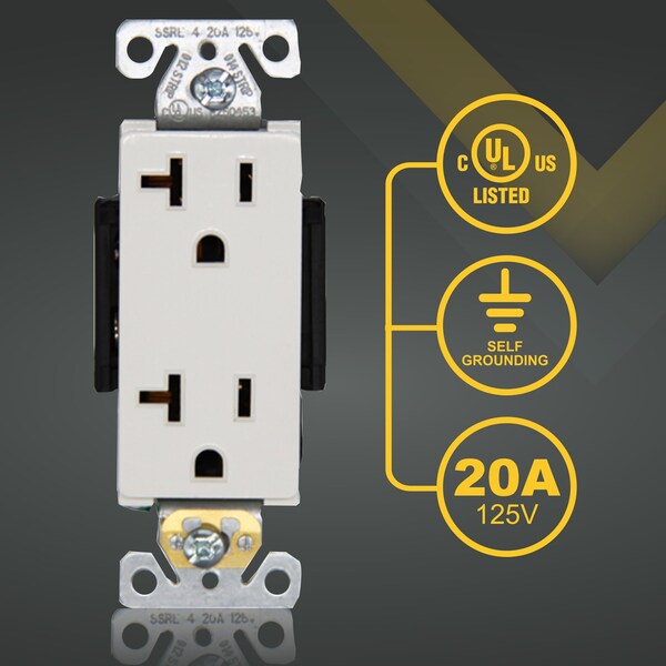 Faith Duplex Receptacle Outlet, Non-Tamper-Resistant 3-Prong Outlet Receptacle, 3-Wire, White, 10PK - SSRE4-WH-10
