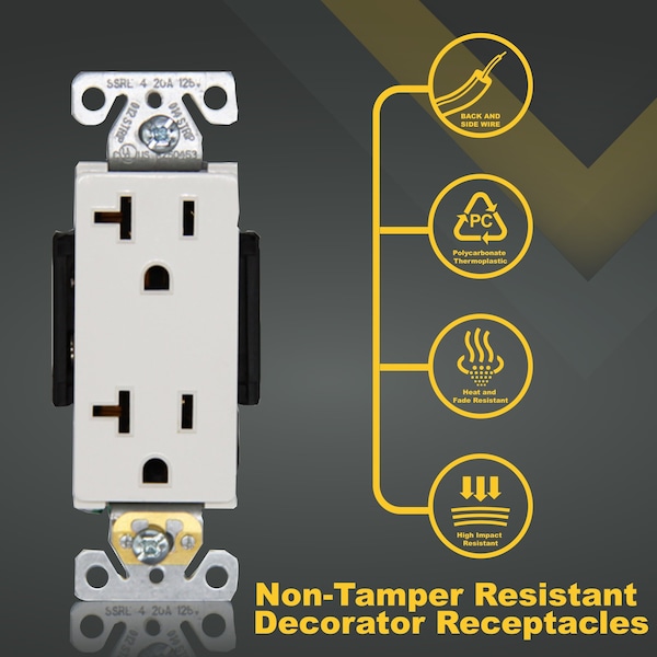 Faith Duplex Receptacle Outlet, Non-Tamper-Resistant 3-Prong Outlet Receptacle, 3-Wire, White, 10PK - SSRE4-WH-10