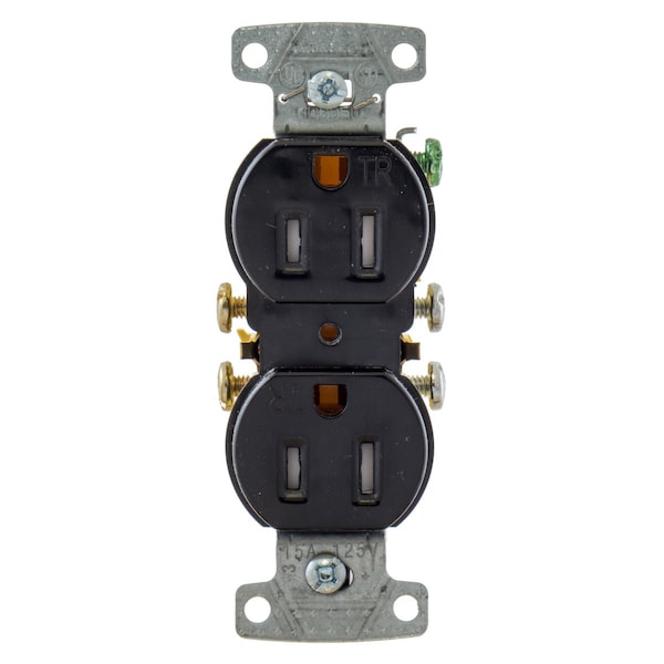 Hubbell Wiring Device-Kellems TradeSelect, Straight Blade Devices, Receptacles, Residential Grade, Tamper Resistant Duplex, 15A 125V, 2- Pole 3-Wire Grounding, 5-15R, Self Grounding, Black - RR15SBKTR