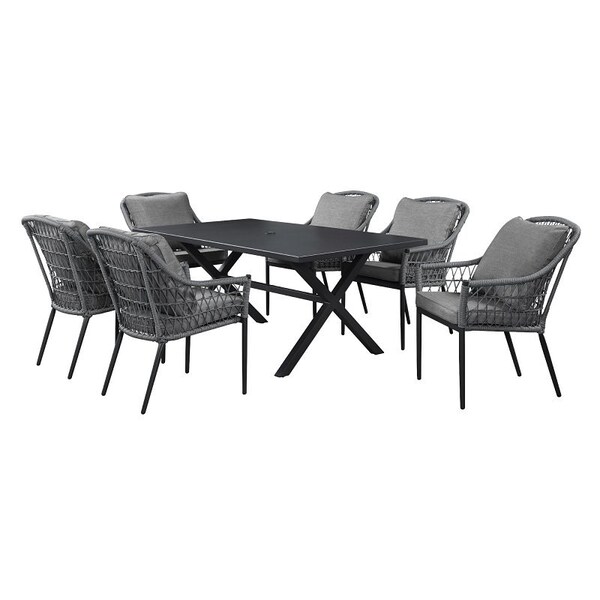 Seasonal Trends Paradise Dining Set, 7-Piece, 6 Seating, Rectangular Table, Steel Tabletop, Charcoal Table - HSVS743B