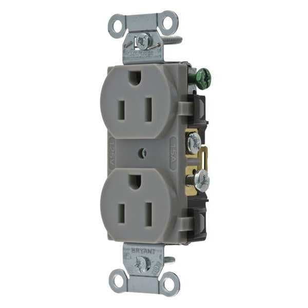 Zoro Select 15A Duplex Receptacle 125VAC 5-15R GY - CBRS15GRY