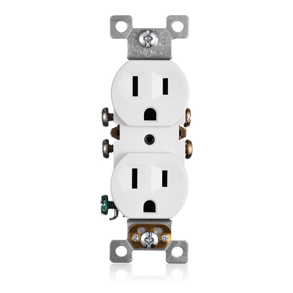 Faith Duplex Receptacle Outlet, Non-Tamper-Resistant 3-Prong, 3-Wire, Self-Ground, 15A 125V, White, 10PK - SSRE2-WH-10