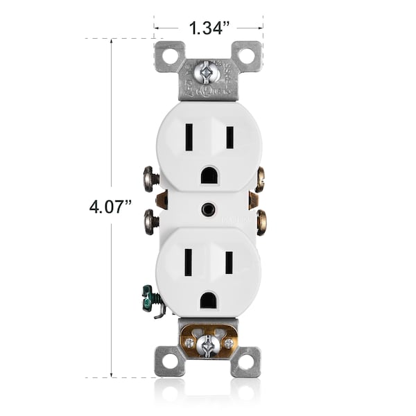 Faith Duplex Receptacle Outlet, Non-Tamper-Resistant 3-Prong, 3-Wire, Self-Ground, 15A 125V, White, 10PK - SSRE2-WH-10