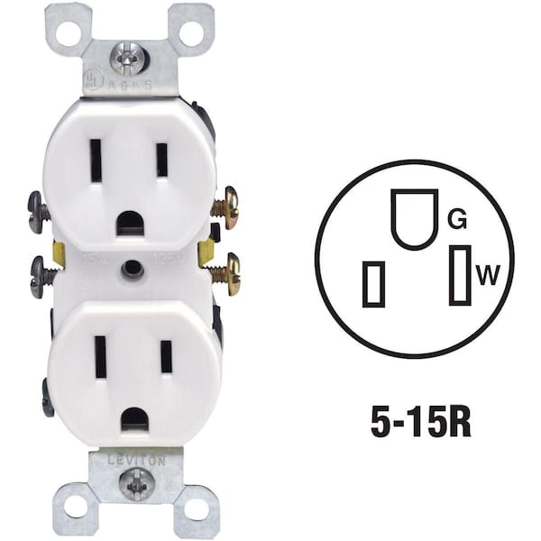 Leviton 15A White Shallow Grounded 5-15R Duplex Outlet - 212-05320-WCP