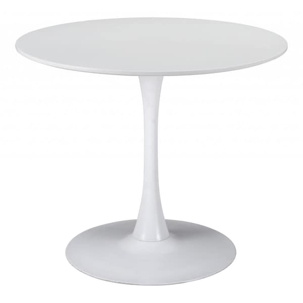 Homeroots Round Top Bistro Style Pedestal Dining Table White & White - 386245