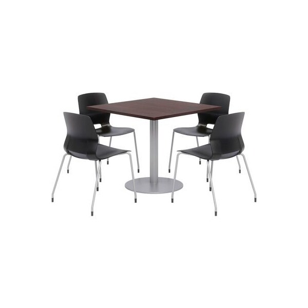 Kfi KFI 36" Dining Table & 4 Chair Set, Espresso Table With Black Chairs - OLTFL36SQ-B1922-SL-7933K-4-OL2700-P10