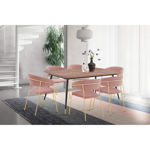 Armen Living Messina and Nara Pink Velvet 7 Piece Rectangular Dining Set - SETMSDIPNK7F