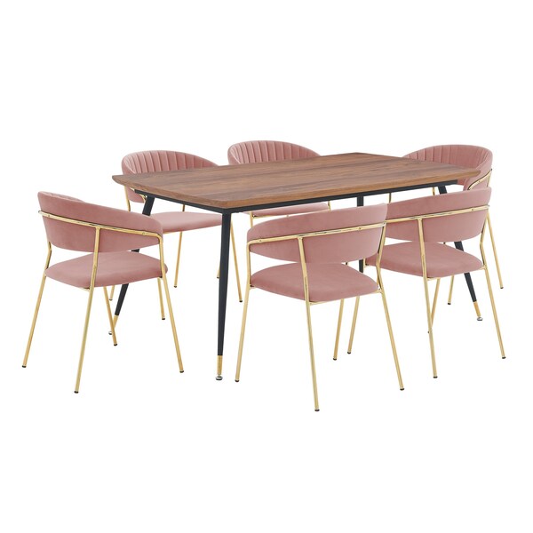 Armen Living Messina and Nara Pink Velvet 7 Piece Rectangular Dining Set - SETMSDIPNK7F