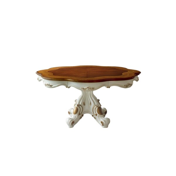Gfancy Fixtures 62 x 62 x 31 in. Antique Pearl Cherry Oak Wood Poly-Resin Dining Table with Single Pedestal - GF3092610