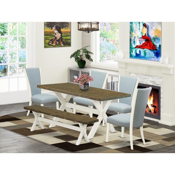 East West Furniture 6 Piece X-Style Dining Room Table Set - Linen White - X076VE215-6