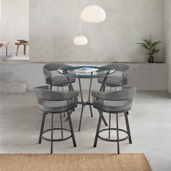 Armen Living Naomi and Chelsea 5-Piece Counter Height Dining Set in Black Metal and Gray Faux Leather - SETNMCHGRBL5