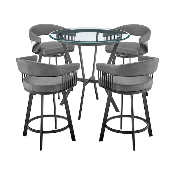 Armen Living Naomi and Chelsea 5-Piece Counter Height Dining Set in Black Metal and Gray Faux Leather - SETNMCHGRBL5