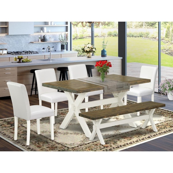 East West Furniture 6 Piece X-Style Gorgeous Rectangular Table Set - Linen White - X076AB264-6