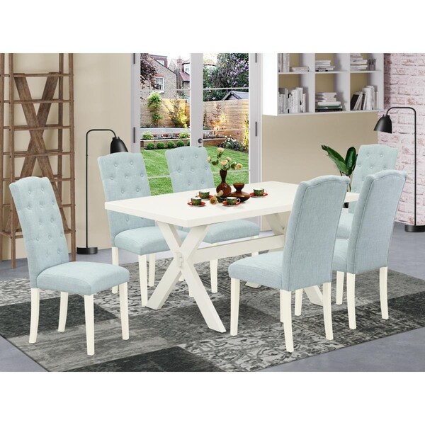 East West Furniture 7 Piece X-Style Small Dining Table Set - Baby Blue - X026CE215-7