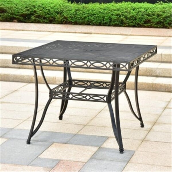 Fixturesfirst 39 in. Segovia Iron Square Dining Table with Umbrella Hole, Antique Black - FI2592350
