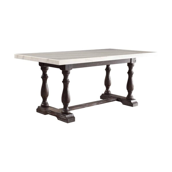 Gfancy Fixtures 38 x 72 x 31 in. White Marble Weathered Espresso Wood Dining Table - GF3082586