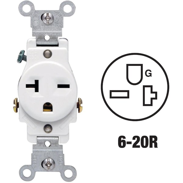 Leviton 20A White Heavy-Duty 6-20R Grounding Single Outlet - S12-05821-0WS