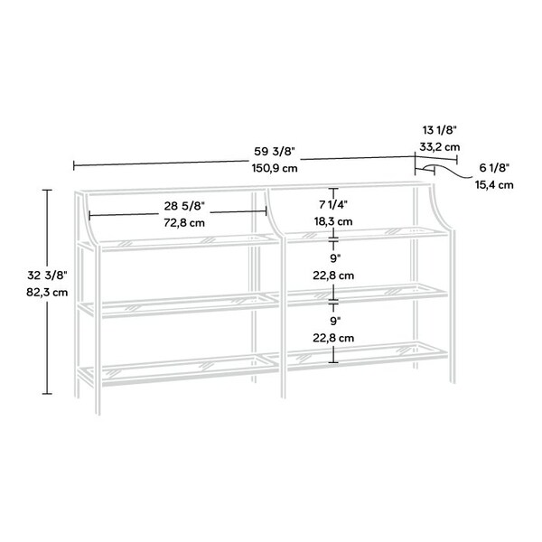 Sauder 59.37 in W, 13.15 in L, 32.32 in H, Metal, Glass - 425785