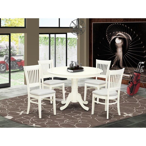 East West Furniture 5 Piece Hartland Dining Room Table Set - Linen White - HLVA5-LWH-C