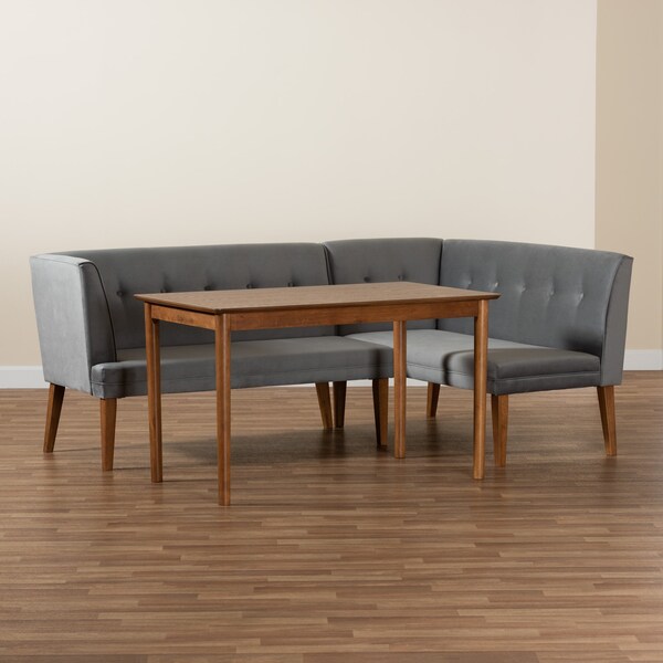 Baxton Studio Dining Nook, 47.25 W, 27.75 H, Wood, Grey/Walnut Brown - 214-11699-9305-ZORO