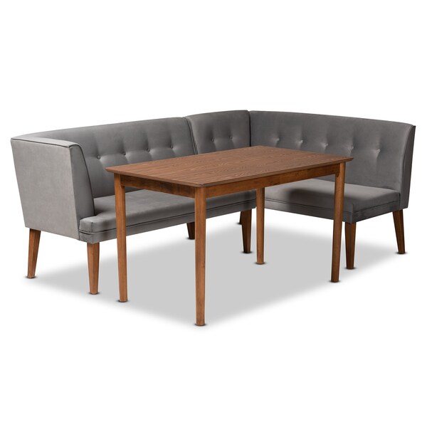 Baxton Studio Dining Nook, 47.25 W, 27.75 H, Wood, Grey/Walnut Brown - 214-11699-9305-ZORO
