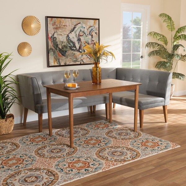 Baxton Studio Dining Nook, 47.25 W, 27.75 H, Wood, Grey/Walnut Brown - 214-11699-9305-ZORO
