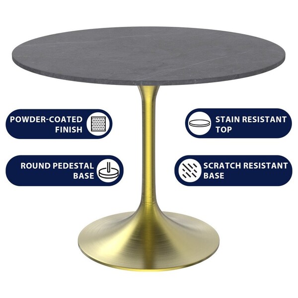 Leisuremod Round 35.43 in W, 29.34 in L, Sintered Stone/Stainless Steel, Grey - VT20BG-36GRS
