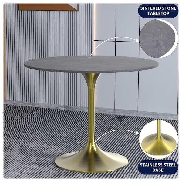 Leisuremod Round 35.43 in W, 29.34 in L, Sintered Stone/Stainless Steel, Grey - VT20BG-36GRS