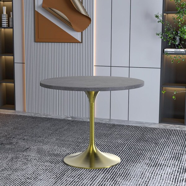 Leisuremod Round 35.43 in W, 29.34 in L, Sintered Stone/Stainless Steel, Grey - VT20BG-36GRS