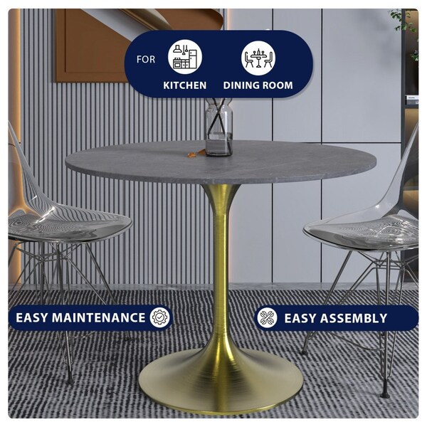 Leisuremod Round 35.43 in W, 29.34 in L, Sintered Stone/Stainless Steel, Grey - VT20BG-36GRS