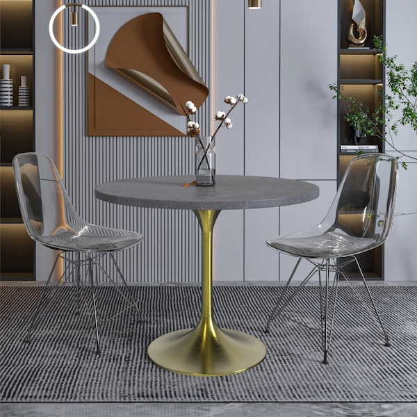 Leisuremod Round 35.43 in W, 29.34 in L, Sintered Stone/Stainless Steel, Grey - VT20BG-36GRS