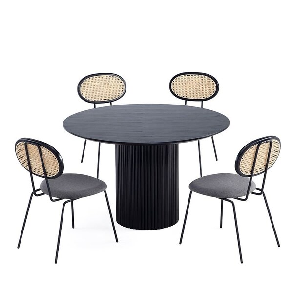 Manhattan Comfort Round Dining Set of 5, 47.24 in L, American Solid Ash Wood, Black - 4-DT03DCCA06-GY