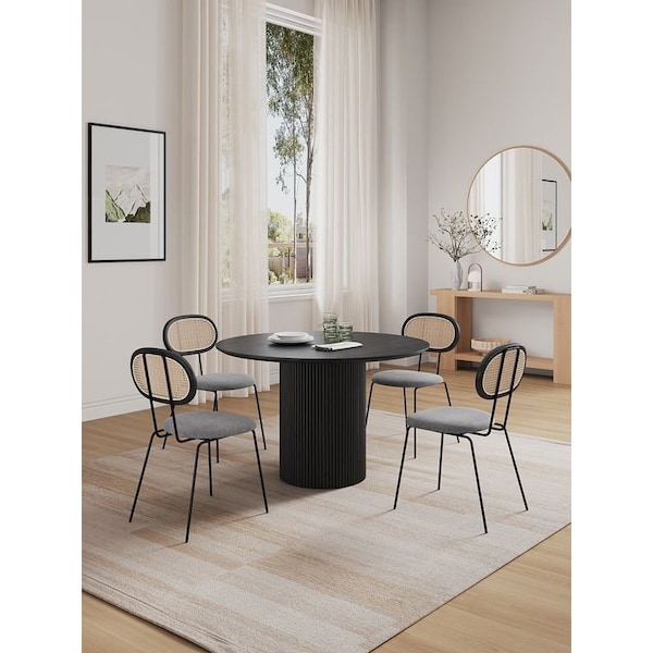Manhattan Comfort Round Dining Set of 5, 47.24 in L, American Solid Ash Wood, Black - 4-DT03DCCA06-GY